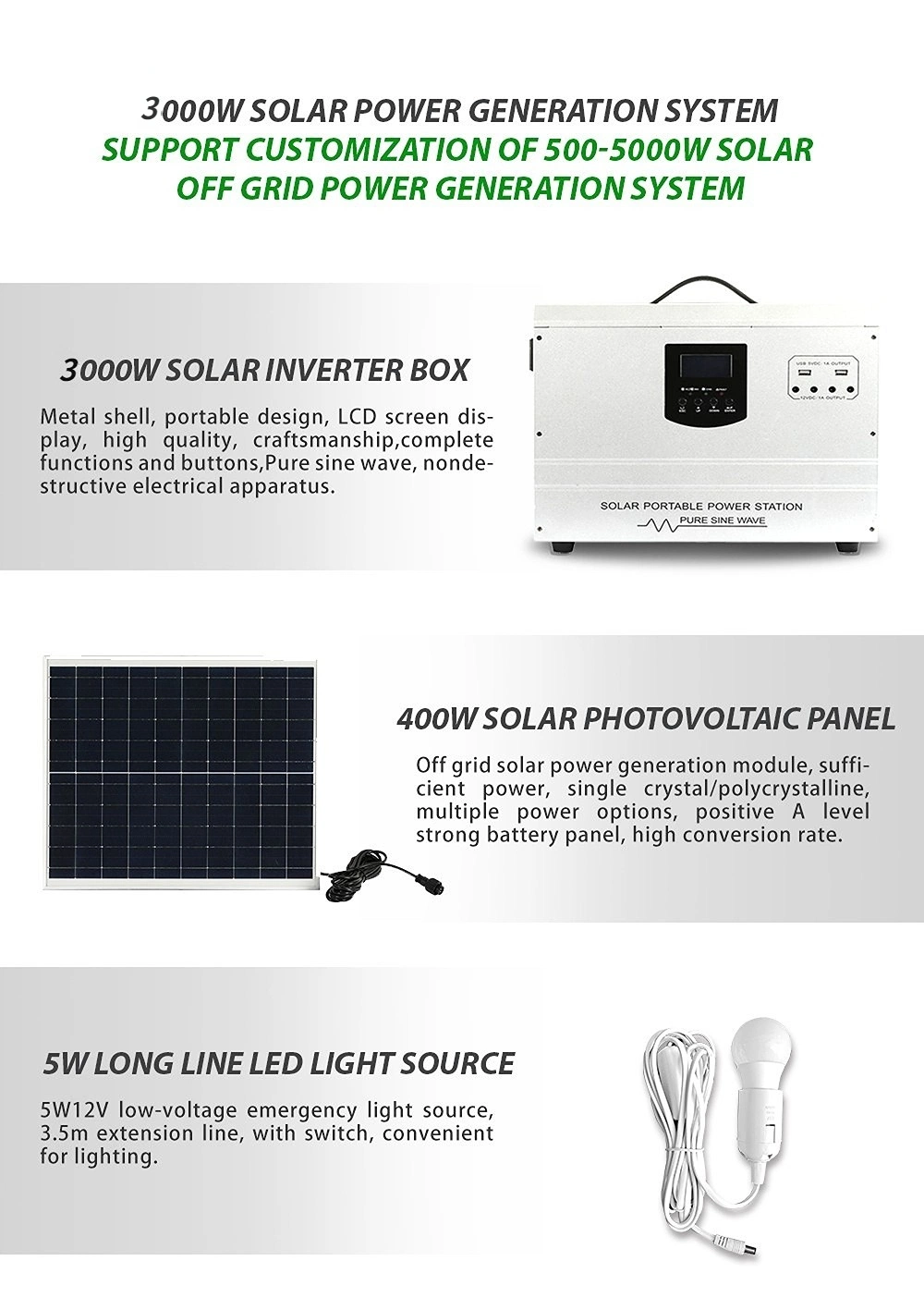 Camping Solar Charger Lithium Power Station USB DC AC Output 3000W Portable Power Bank for Laptops