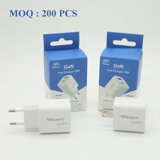 2023 mais novo gan 33w pd suporte de carregamento móvel atacado pd 33w qc3.0 adaptador de energia dupla usb carregador de parede de viagem para carregador de iphone em massa